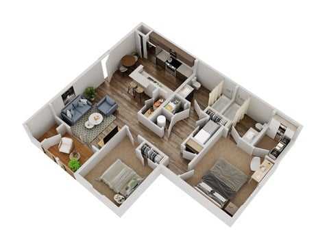 Floor plan for 2 beds, 2 baths, 1102 sqft